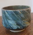 Small tea bowl with blue and green glazes by Ray Toms